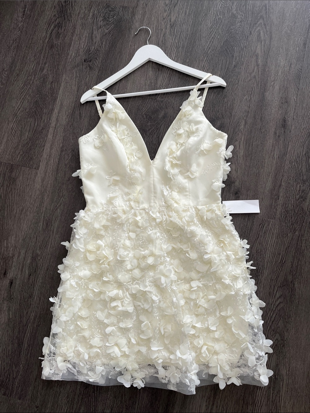 Ivory Floral Appliqué V-Neck Mini Dress